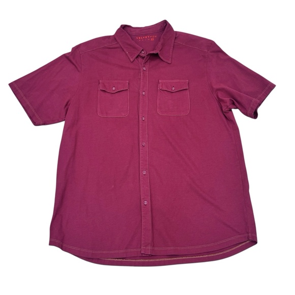 VELVET MEN BY GRAHAM & SPENCER MAROON RED SHORT SLEEVE COTTON BUTTON UP SHIRT - Picture 2 of 8